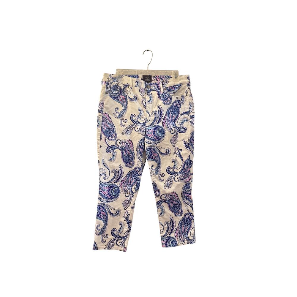 NYDJ for Chicos White Pants Size 12 Floral Blue Pink Design